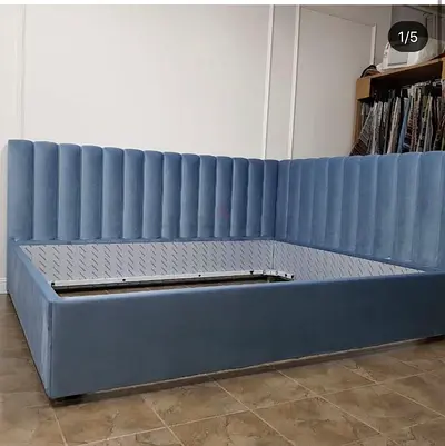 Modern Blue Velvet Platform Bed