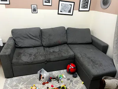 Comfortable Grey Sectional Sofa cum bed with Minor Wear