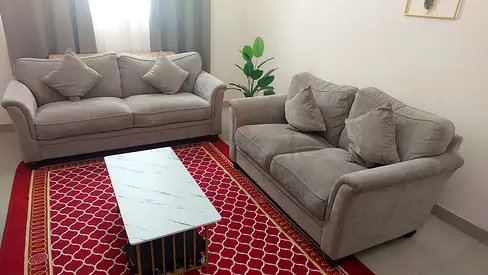 Comfortable Beige Sofa Set with Stylish Coffee Table