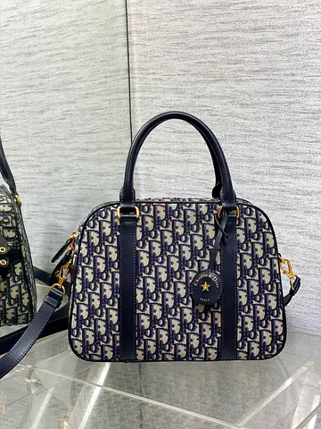 Dior D-Vibe Bowling Large Bag in Blue Oblique Jacquard