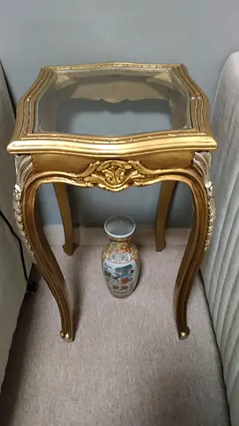 Turkish tables(2pc) with 2 antique paint vases