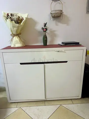 Stylish White Storage Cabinet with Top Surface