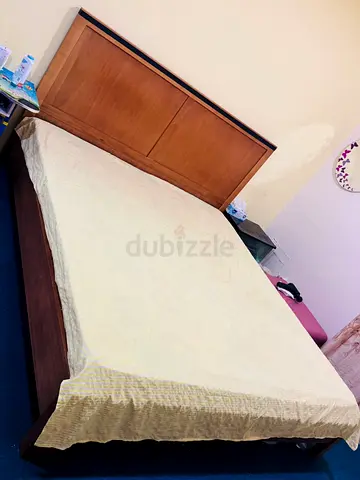 Wooden Bed Frame with Comfortable Mattress and side Table