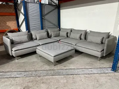 IKEA SÖDERHAMN-corner sofa with ottoman light grey