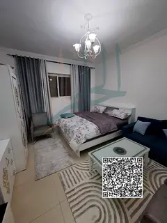 Furnished studio apartment for monthly rent in Al Yasmin Towers, opposite City Centre Ajman.