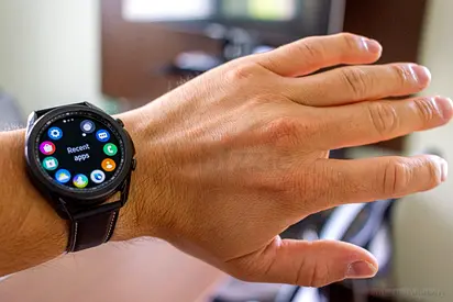 Samsung Galaxy Watch3 (45mm) with genuine leather strap  wireless charger. Black (Bluetooth)