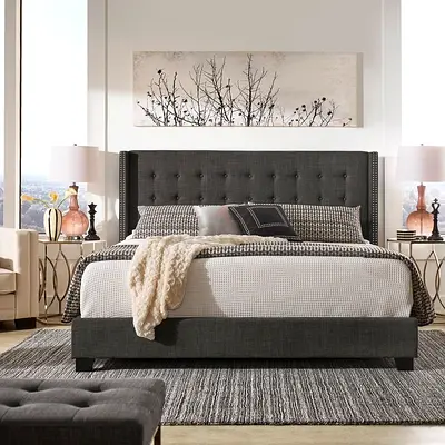 Tufted Linen Wingback180*200 king size Bed