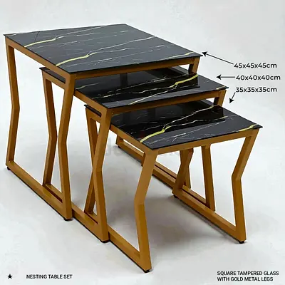 Elegant Nesting Table Set with Gold Accents