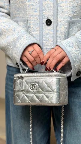 Chanel metallic silver vanity handbag
