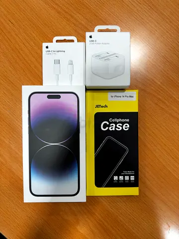 Iphone 14 Pro Max Deep Purple 256 GB with apple charger, 1m cable, and 2 antiglare screen protector