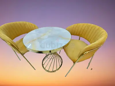 Chic Golden Accent Coffee Table with Plush Chairs