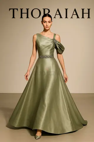Elegant Olive Green Evening Gown