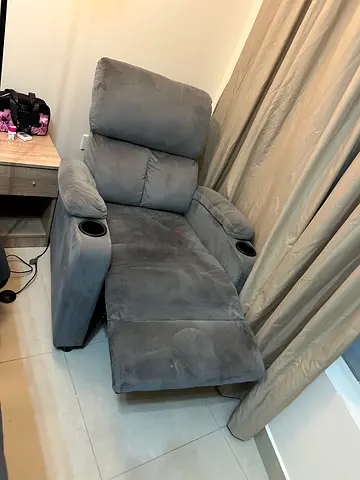 Comfy Gray Recliner Chair with Cup Holders