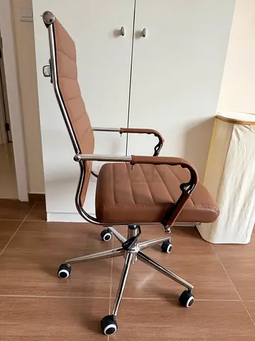 Modern Office Chair | Eames Style | Brown Leather | Chrome Base