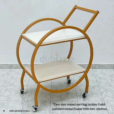 Stylish Two-Tier Round Serving Trolley