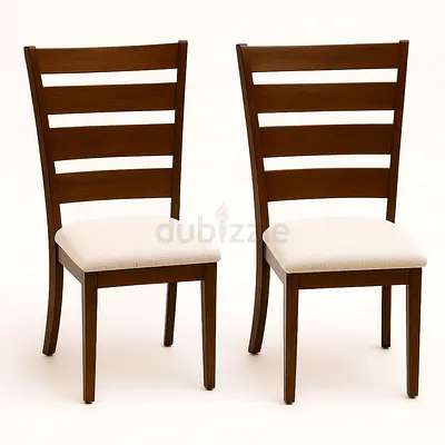 Set of 2 Modern Wooden Dining Chairs with Cream Upholstery