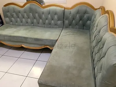 Elegant Green Velvet Sofa Set with Gold Accents