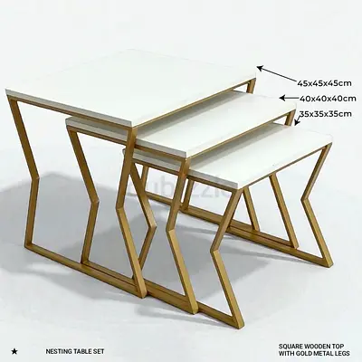 Stylish Nesting Table Set with Gold Metal Legs