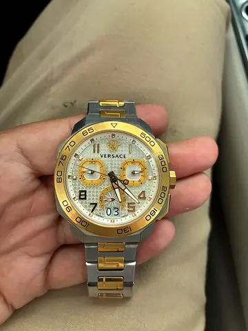 ‏ Versace Dylos Chronograph watch with a two-tone stainless steel case and bracelet and a s