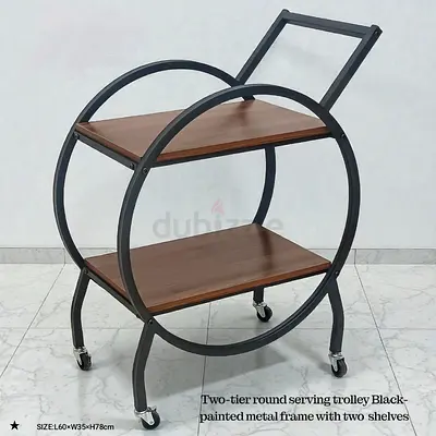 Stylish Two-Tier Round Serving Trolley