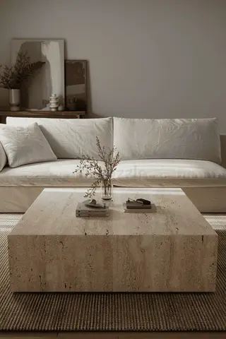 Travertine Marble Cube Coffee Table for Modern Living Room