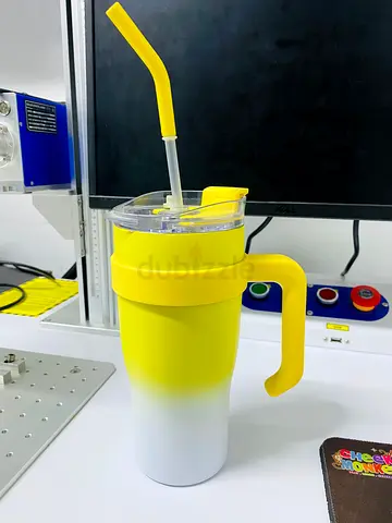 Vibrant Yellow Ombré Water Bottle with Straw