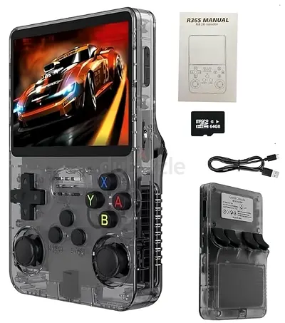R36s retro Handheld Gaming Console with 64G Cards, Portable Retro Game Consoles Linux Gaming System