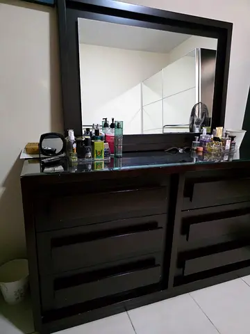 Custom made solid wood dresser with hanging mirror