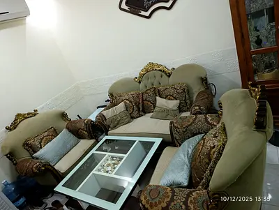 Elegant Vintage Sofa Set with Glass Coffee Table for sale as travelling