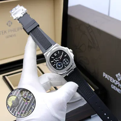 Patek Philippe Mens Sport Watch with Black Rubber Strap