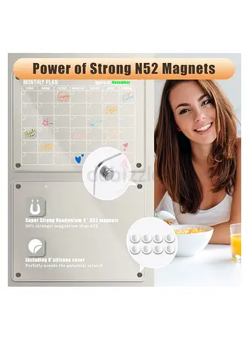 2pcs Acrylic Magnetic Dry Erase Board for Fridge , Clear Whiteboard Set for Notes, Shopping Lists