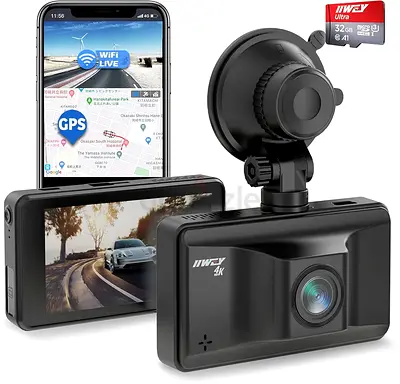 iiwey Dash Cam Front WiFi, 4K GPS Dash Cam with Speed Showing, Dash Camera for Cars Ultra HD 2160P@3