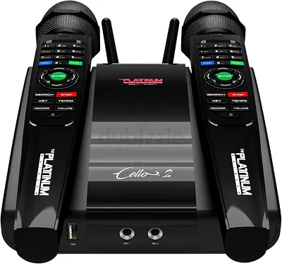 THE PLATINUM KARAOKE CELLO V2 Player with 2 UHF Keypad Microphone 23K+ Mixed Language