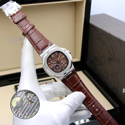 Elegant Patek Philippe Watch with Brown Leather Strap