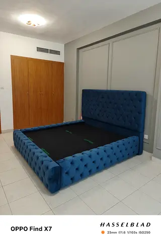 Elegant Blue Upholstered Bed Frame