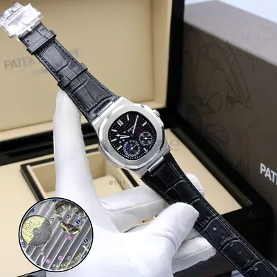 Luxury Patek Philippe Watch with Black Leather Strap
