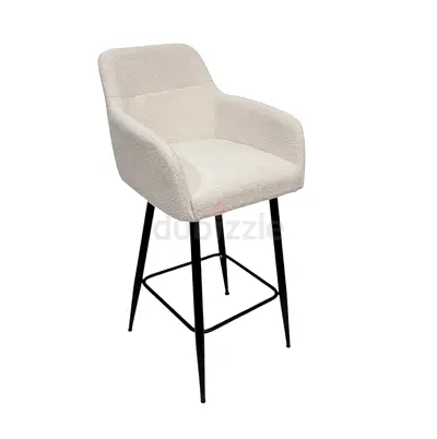 Bouclé Bar Stool with Backrest and Black Metal Legs - Modern Counter Height Stool