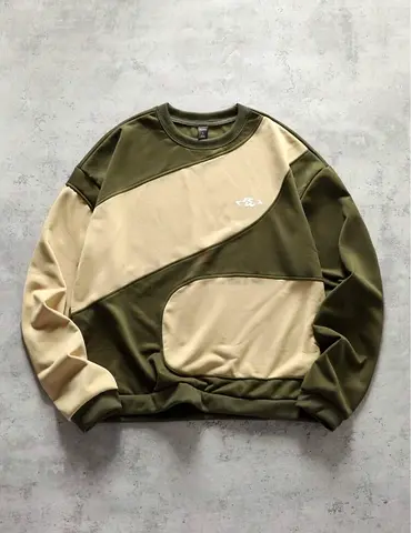 Stylish Mens Sweatshirt in Olive and Cream