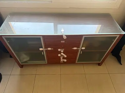 Elegant Wooden TV Unit  base with Glass Top