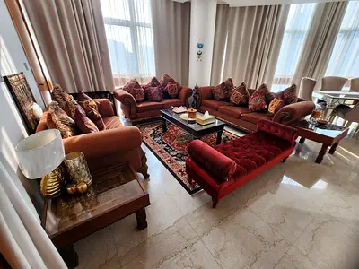 Elegant and Spacious Living Room Sofa Set with Eye-catching Colors