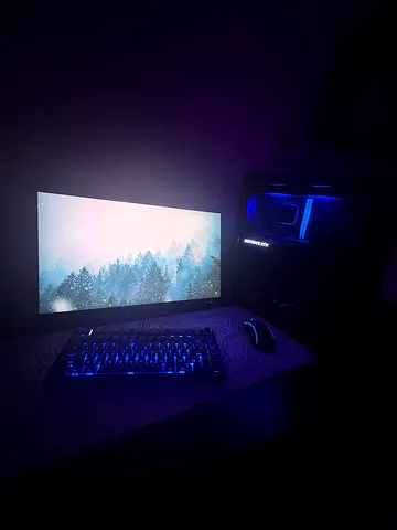 Gaming Setup with Stylish Monitor and Keyboard