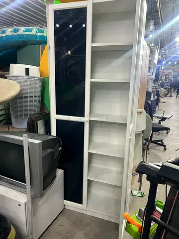 IKEA Modern White Bookcase with Glass Panel