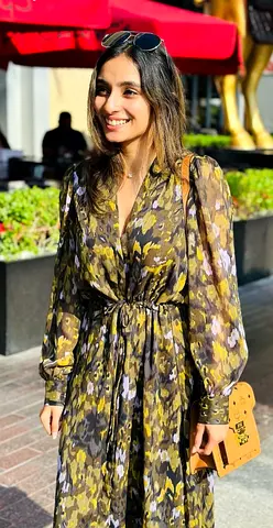 Zara Black Printed Dress With Gold Thread Details