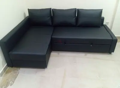 Stylish Black Corner Sofa with Storage
