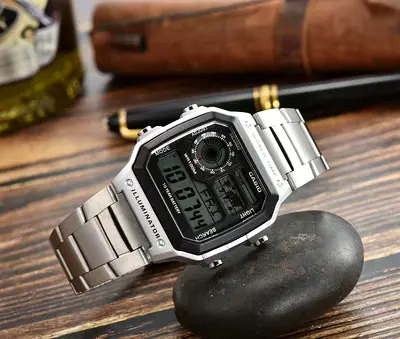 Stylish Digital Sports Watch with Stainless Steel Band