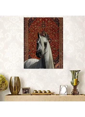 White Horse Canvas Print 60x90 cm – Modern Animal Wall Art, Equestrian Painting, Large Horse Artwork