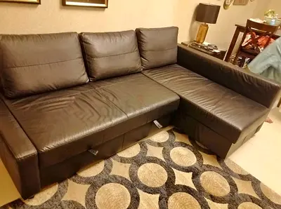 Comfortable L-Shaped Leather Sofa bed with Storage