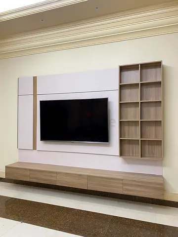 Modern Minimalist Entertainment Center with Shelves