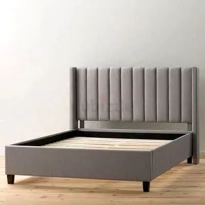 Stylish Gray Upholstered Bed Frame with Headboard