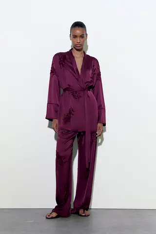 Zara Kimono Pants Co-ord Set With Beads Embroidery